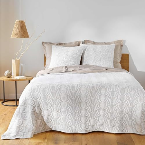 Douceur d'Intérieur, Couvre-Lit Matelassé (240 x 260 cm) et 2 Taies d'oreiller (60 x 60 cm) Cassandra, Jersey/Microfibre