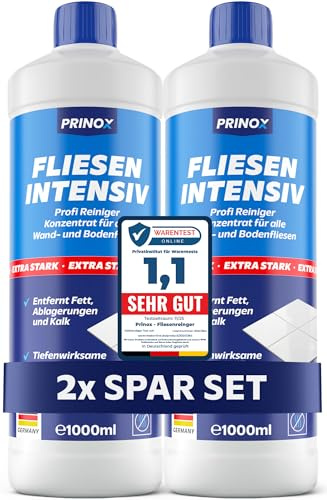 PRINOX 2x 1000ml Fliesenreiniger & Fugenreiniger Konzentrat EXTRA STARK - Reiniger zum Entfernen von hartnäckigen Verschmutzungen, Kalk oder Seifenresten im Bad