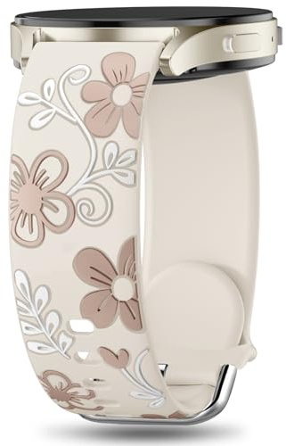 IMIVIO Floral Gravierte Armband Kompatibel mit Samsung Galaxy Watch 7 Armband 6 5 4 40mm 44mm, 20mm Blume Inlay Silikon Sport Band Damen für Galaxy Watch FE 6 4 Classic, 5 Pro 45mm, Polarstern