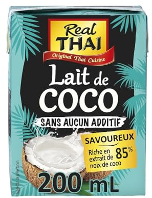 REAL THAI – Lait de Coco Naturel 85% Extra Onctueux, Sans Additifs pour Recettes Exquises (Briquette 200mL) - Lot de 4 - vendu par Lot