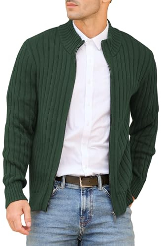 NITAGUT Herren Strickjacke Full Zip Stehkragen Langarm Baumwolle Casual Slim Fit Winter Pullover für Männer,Grün,L