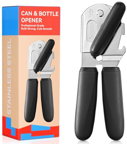 Tin Opener, Sopito Can Openers for Arthritic Hands, Heavy Duty Can Opener Manual with Non-Slip Ergonomic Handle, Smooth Edge with Magnetic Lid Lifter
