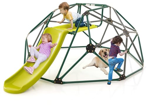 RELAX4LIFE Cuccia da Arrampicata con Scivolo per Bambini, Struttura per Arrampicata da Giardino, Portata Fino a 180 kg, Scala da Arrampicata per Bambini 3-10 Anni (Grigio)
