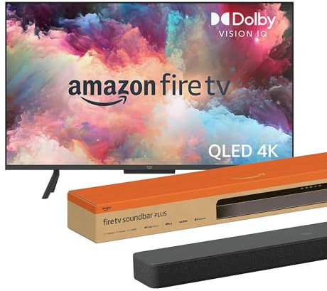 Amazon Fire TV-Omni-QLED-Serie Smart-TV mit 55 Zoll + Amazon Fire TV-Soundbar Plus | 3.1-Kanal-Sound