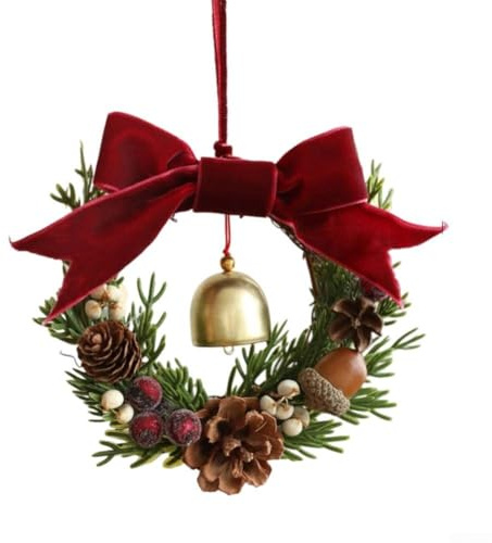 Christmas Jingle Bells Door Hanger Decoration with Antique Gold Finish and Harmonious Chimes, Metal and Jute Twine Holiday Door Knob Hanger for Home, Tree and Wreath Festive Decor (F)