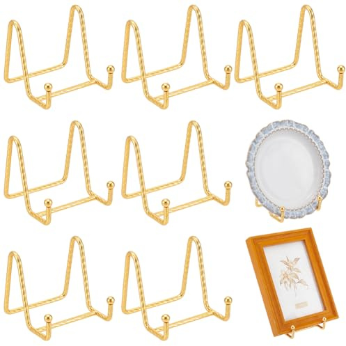 INTERWARM 12 supporto fotografico dorato cavalletto da tavolo quadrato in filo intrecciato per piatti da 3 pollici supporto per cornice per foto per cucina e ufficio, creazione di foto del libro di