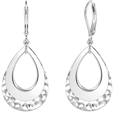 Ohrringe Hängend Silber Damen, Tropfen Ohrringe gehämmert mit Layer-Design, elegante Ohrhänger Silber für Frauen, für Damen im Bohème-Stil, trendige Hänge als Geschenk für Freundin Mama
