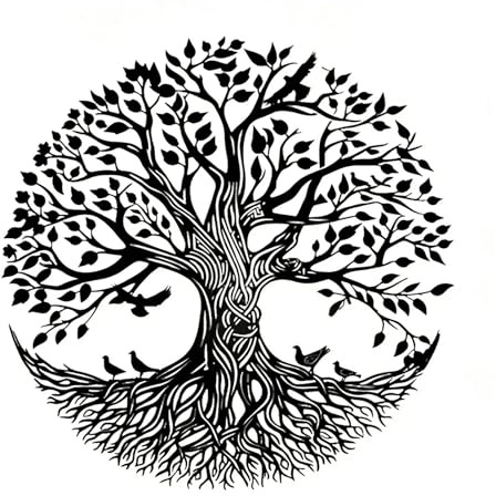 Shuqio Árbol de la vida Decoración de pared Metal Negro, Cuadro 3D Árbol de la vida con delicados adornos, Decoración moderna para salón, dormitorio, oficina, cocina, Cuadros decorativos para el hogar