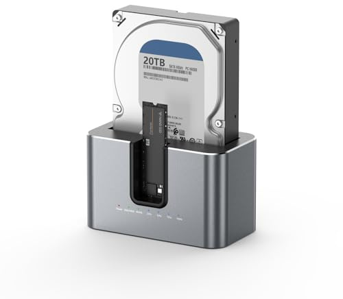 Zoravson Boitier Disque Dur Externe, Station d'accueil USB-C 3.2 10Gbps pour Disque Dur HDD/SATA 3.5/2.5 & Boitier SSD M2 NVMe,Clonage Hors Ligne, Installation sans Outil, Capacité 28To