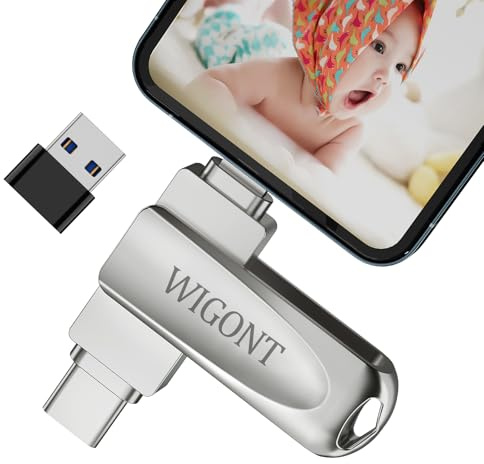 WIGONT 256GB USB Stick lphone für i0S/Android/PC,mit Separatem USB Adapter | Keine APP Erforderlich, 3 in 1 Speicherstick für lphone USB Stick um mehr Fotos und Videos zu Speichern