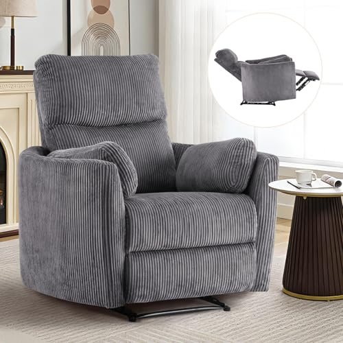 Furnimart Oversized Manual Recliner Chair for Adults, 30 Extra-Wide Corduroy Recliner with Chunky Cushion, High Back & Padded Armrests, Comfy Chair for Living Room, Bedroom, Home Heater(Gray)