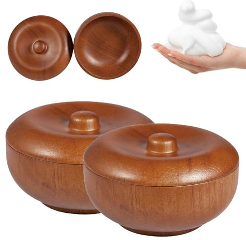Jkioump 2 Pièces Bol À Savon De Rasage En Bois, 5,3x9,7cm, Bol En Bois À Savon Avec Couvercle, Support Pour Crème À Raser, Pour Salle De Bain, Douche, Salon, Toilette Personnelle