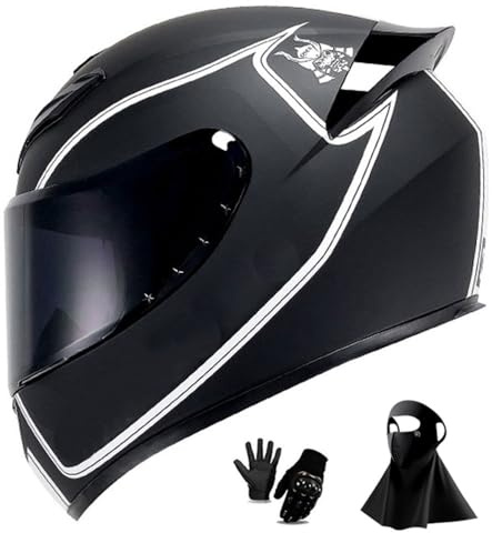 Full Face Motorcycle Helmet DOT Approved Motorbike Racing Street Bike Helmets for Adults with Face Mask Gloves(VV,M(54-56cm))