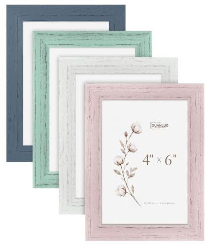 XUANLUO 6x4 Picture Frames Set of 4, Colorful Photo Frame 15.2x10.2 cm | Vintage Striped,Frames with HD Plastic Cover ,Wall Tabletop Decor,Home & Office