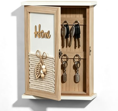YOOMUR Caja para llaves de madera, caja de llaves, armario para llaves con 6 ganchos, tablero para llaves montado en la pared, organizador de pared para entrada, habitación, pasillo, oficina