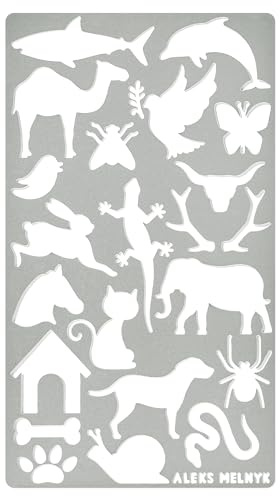 Aleks Melnyk No.8 Metal Stencil, Small Animals, Woodland, Kit 1 PCS, Template for Wood Burning, Engraving, Crafting, Bullet Journaling, Scrapbook, Wild Animals, Dog, Cat, Elephant, Dolphin, Butterfly