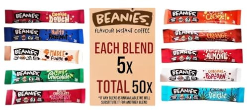 Beanies 50 Coffee Sticks, Mixed Blends; instant flavored coffee