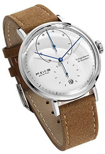 FEICE Herren Analog Uhr Mechanische Automatikwerk mit Gewölbtes Glas Kalender Armbanduhren - FM202 (Braun Lederband)