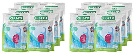 Lot de 12 fils dentaires GUM Easy Floss avec support de soie dentaire interdentaire