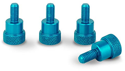 PrecisionGeek® M6 Ø12 Aluminium Rändelschrauben – Eloxiert (Natur, Schwarz, Blau, Rot, Orange, Violett) – mit Bund – Set mit 4 Stück (Blau – Set mit 4 Stück)