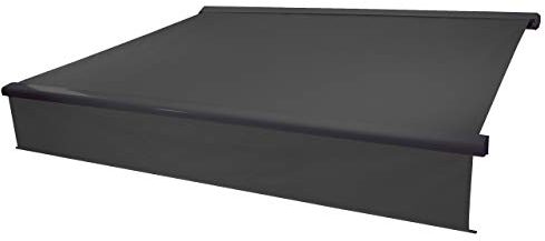 Mendler Elektrische Vollkassetten-Markise T124, 4,5x3m ausfahrbarer Volant - Polyester Anthrazit, anthrazit