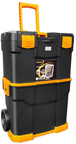 COSTWAY Boîte à Outils Roulante Mobile avec Poignée Télescopique et Rangement Supérieur Amovible Roues 15CM en Plastique pour Mécaniciens et Garage à Domicile Noir+Jaune