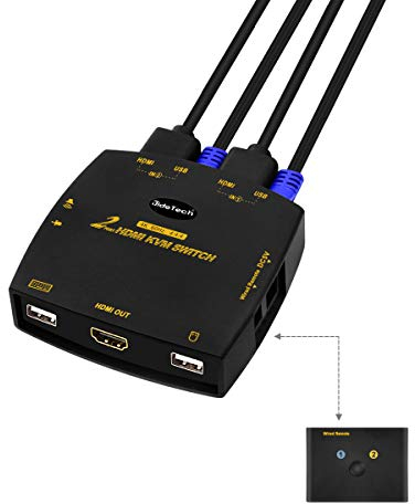 JideTech Conmutador KVM HDMI 2 Puertos 4K @ 60Hz 4:4:4, conmutador KVM USB Compatible con micrófono de Audio, ratón y Teclado inalámbrico, con 2 Cables HDMI y USB