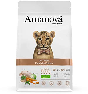 Amanova Cibo Secco Super Premium per Gattini Gusto Pollo - 100% Naturale, ipoallergenico e monoproteico - Cruelty Free - Formato da 1,5 kg