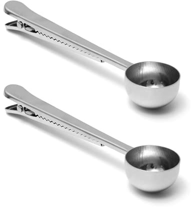2 Pack 7Inch Coffee Scoop Measuring with Bag Sealing Clip for Ground Coffee and Beans