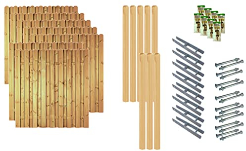 TETZNER & JENTZSCH Zäune Los Angeles 5 I Sichtschutz Zaun 180x180cm Graugrün I Gartenzaun aus Holz für den Sichtschutz I Zaun mit Lamellenwand I Gartenzaun Komplettset mit Trennwand für den Windschutz
