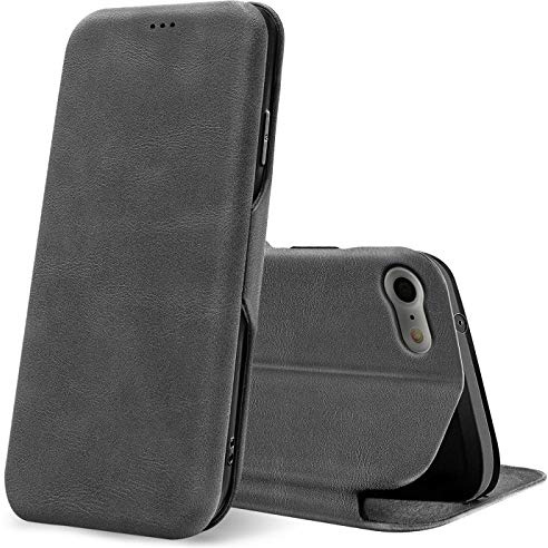 Verco Handyhülle für iPhone SE 2020 2022, iPhone 8 Hülle Bookstyle Premium Handy Flip Cover für Apple iPhone 7/8 / SE 2 SE 3 Hülle [4,7 Zoll] [integr. Magnet] Book Case PU Leder Tasche, Grau