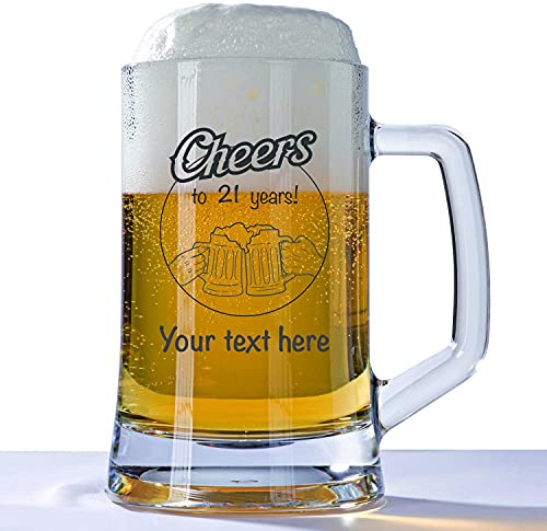 You Personalise Personalised 21st Birthday Huge Engraved 660ml Tankard Glass Stein - Cheers to 21 Years Pint and Custom Name or Message Design