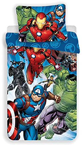 Jerry Fabrics Marvel Avengers Juego de Cama Funda Nórdica de 140 x 200 cm y una Funda de Almohada de 70 x 90 cm