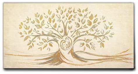 Giallobus - Quadro - 05 - Capezzale Moderno - Sacra Famiglia e Albero della Vita - Gold&Rose - Tela Canvas Telaio Standard - 100x50 - Pronto da Appendere - Quadri Moderni per la casa