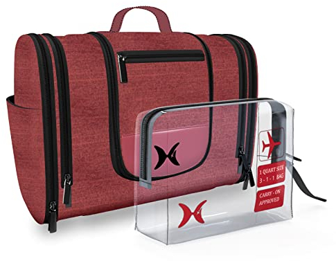 holivel.® Luxus XXL Kulturtasche für Damen & Herren I Großer Kulturbeutel zum Aufhängen für Reisen mit Haken I 8 Liter Stauraum I Waschtasche für Frauen und Männer in Bordeaux 2025