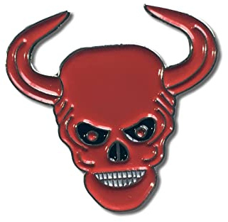 GBJUK Red Devil Skull 666 Emaille-Anstecknadel mit Schmetterlingsverschluss