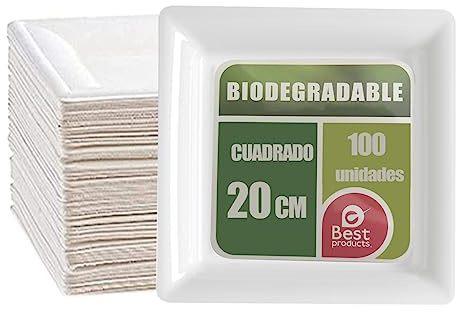 Platos Desechable Vajilla Ecológica y Biodegradable 100 piezas,Platos Caña de Azúca Blanca Desechables Extrafuertes Cuadrado 20cm para Fiestas,Camping,Picnic,Barbacoas