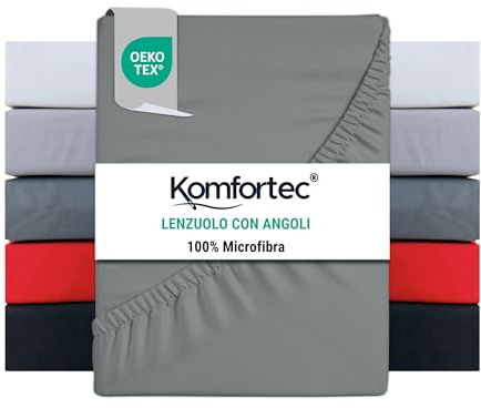 Komfortec Mikrofaser Spannbettlaken 160x200 cm – Weiches Spannbetttuch mit Rundumgummi – Fitted Sheet für Matratzen bis 30 cm – Grau – Oeko-Tex – Pflegeleicht & Hautfreundlich – 90g/m²