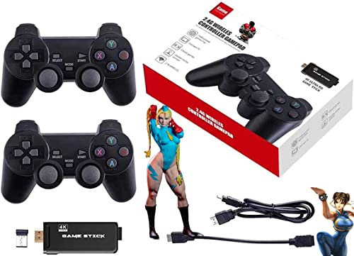 Consola de Juegos Retro, Videojuegos Stick USB, Tarjeta TF, Salida de TV HDMI 4k, 2 Mini Controlador inalámbrico 2.4G con 10 Metros de Distancia, 64GB Juego Clásico Incorporados, Reproductor Dual