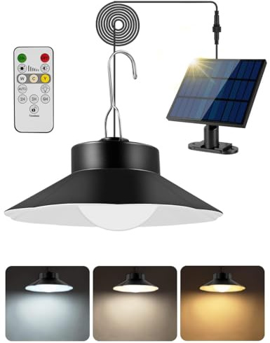 papasbox Solar Shed Lights Indoor Outdoor,Led Battery Powered Pendant Lights, Dusk to Dawn,4 Modes(Timer Lighting|Auto-On|5 Dimmable|Daytime-On) Waterproof Ip65 for Barn, Gazebo, Shop, Garage