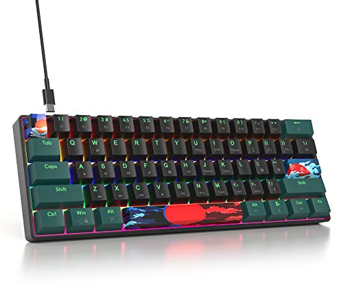 SOLIDEE Mechanische Gaming Tastatur 60%, 61 Tasten Mit Linearen Roten Schaltern, Kabelgebunden, LED-Hintergrundbeleuchtung, Gemischtes Licht, Kompakt (61 Black-Green)