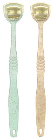 Lindo Eco-Friendly Tongue Cleaners, Tongue Scrapers, Oral Care Cleaners, Reduce Bad Breath, Soft Silicone Bristles, Natural, Vegan, 2 Pack