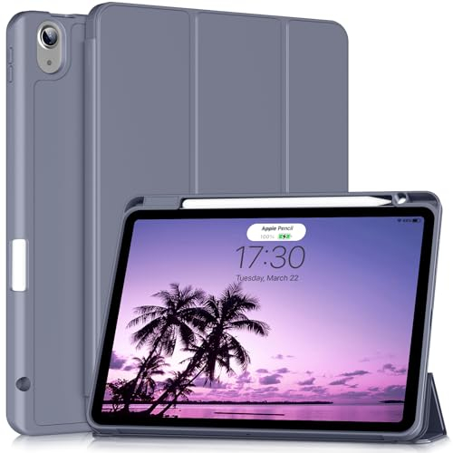 ZKTUYU Coque pour iPad Air 11 M2 2024/iPad Air 6/iPad Air 5ème génération 2022/iPad Air 4ème génération 2020 10,9,Coque arrière en TPU Flexible avec Porte-Stylo,Réveil/Sommeil Auto, Violet