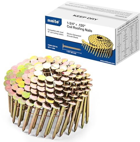 meite Roofing Nails 1-3/4 Inch 15 Degree Coil Nails Galvanized 2,880 Count