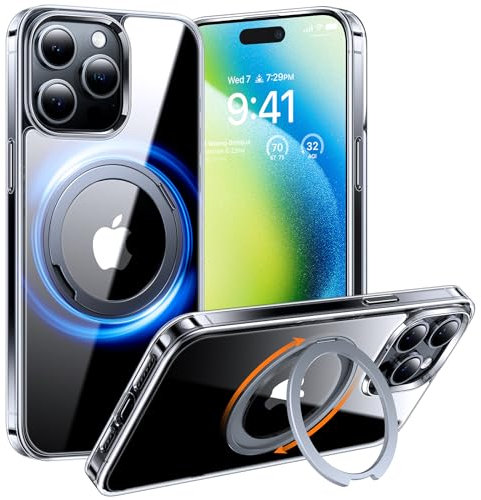 TORRAS Ostand R 360° Magnetischer Ring Ständer für iPhone 15 Pro Max Hülle für MagSafe [Zertifiziert Stoßfest] Schlankes Luxus Handyhülle Transparent