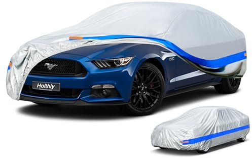 Holthly Autoabdeckung Wasserdicht Atmungsaktiv,Auto-Abdeckplane für Vollgarage,Regen,Sonne,Staub und UV-Schutz.Autoplane passend für Chevrolet Camaro,Ford Fusion/Mustang,usw.3XL-0