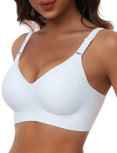 HORISUN Wireless Push Up Full Coverage Bra for Women Seamless Bras with Soft Support Comfort T Shirt Bralette (White,2XL)