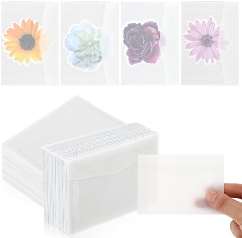 Teaaha 50 Stück Transparente 100 x 70 mm Briefumschläge zum Aufbewahren von Fotos, Briefmarken, Lottoscheinen, Abzeichen, Postkarten