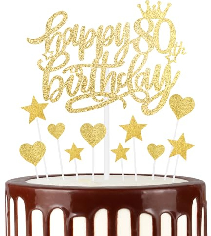 mciskin Gold Happy 80th Birthday Cake Toppers for Cake, Men Women 80th Birthday Decorations,Personalised Cake Toppers for Women,Glitter 80 Cake Topper Cupcake Topper for Party Cake Decoration