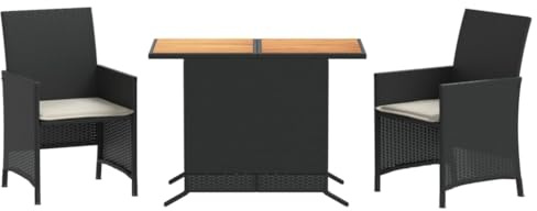 vidaXL 3-TLG. Bistro-Set mit Kissen Schwarz Poly Rattan